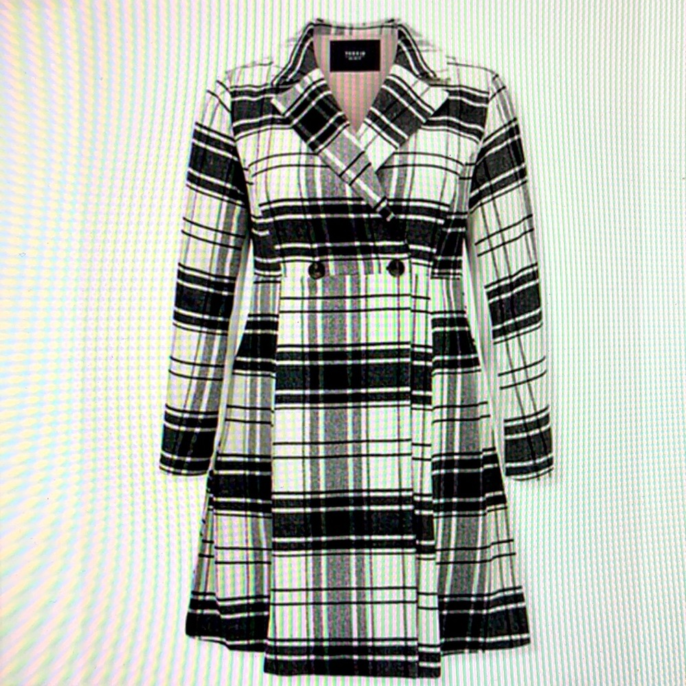 Torrid Black & White Plaid Woolen Coat